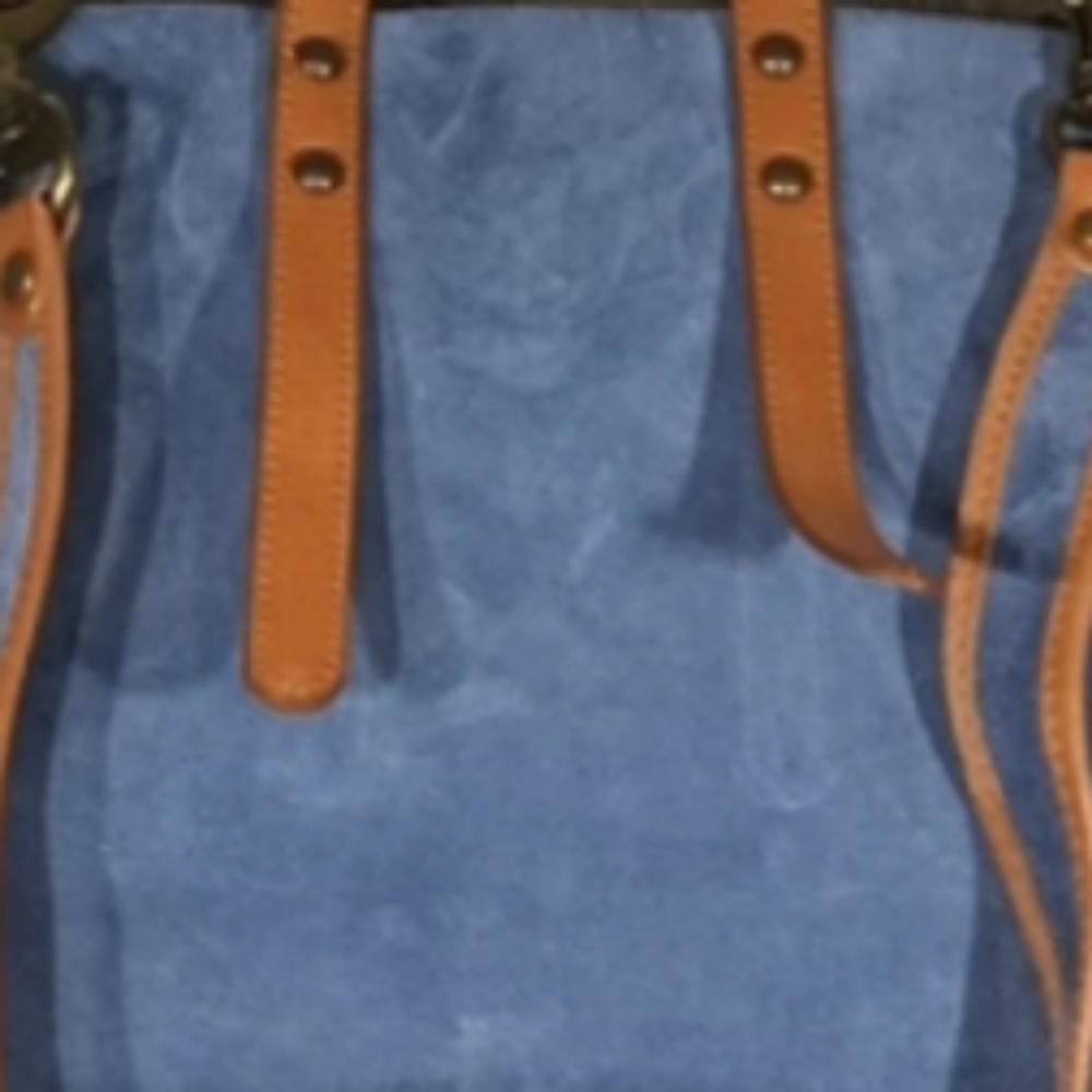 Sundance Made In Italy Suede Large Denim Tote Bag  Leather Straps - Picture 17 of 17